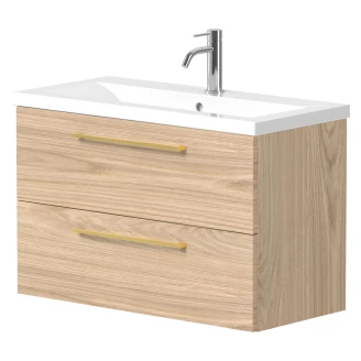 Håndvaskskab <strong>Brook</strong>  Træ Lys Mat 80x38 cm med Vask Hvid & Håndtag Guld