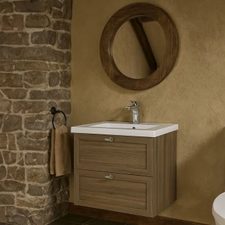 Håndvask <strong>Craftwood</strong>  Egfaner Smoked Oak Mat 60 cm med Vask Hvid Blank & Håndtag Antik Messing