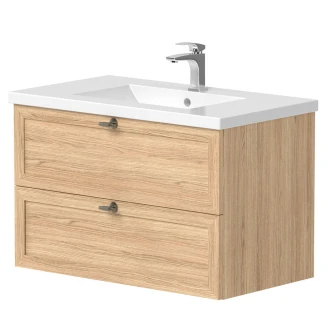 Håndvask <strong>Craftwood</strong>  Egfaner Bleached Oak Mat 80 cm med Vask Hvid Blank & Håndtag Antik Messing
