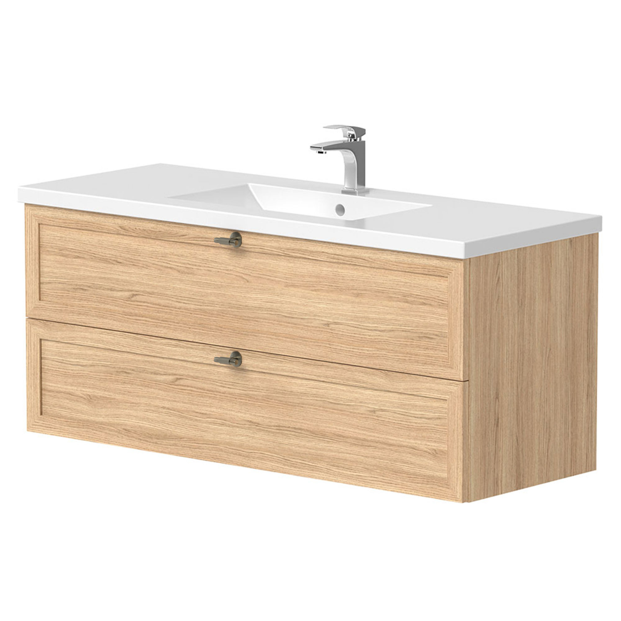 Håndvask Craftwood Egfaner Bleached Oak Mat 120 cm med Vask Hvid Blank & Håndtag Antik Messing
