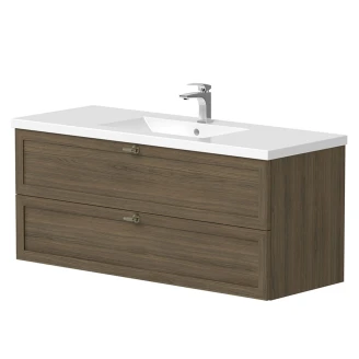 Håndvask <strong>Craftwood</strong>  Egfaner Smoked Oak Mat 120 cm med Vask Hvid Blank & Håndtag Antik Messing