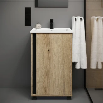 Håndvaskskab <strong>Modo</strong>  Træ Mat 50 cm med Vask Hvid Blank Højre