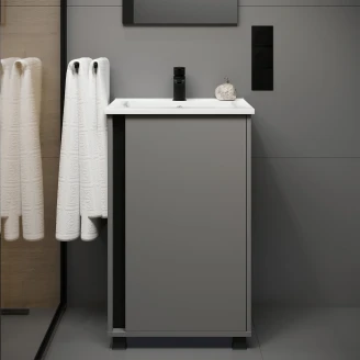 Håndvaskskab <strong>Modo</strong>  Grå Mat 50 cm med Vask Hvid Blank Højre