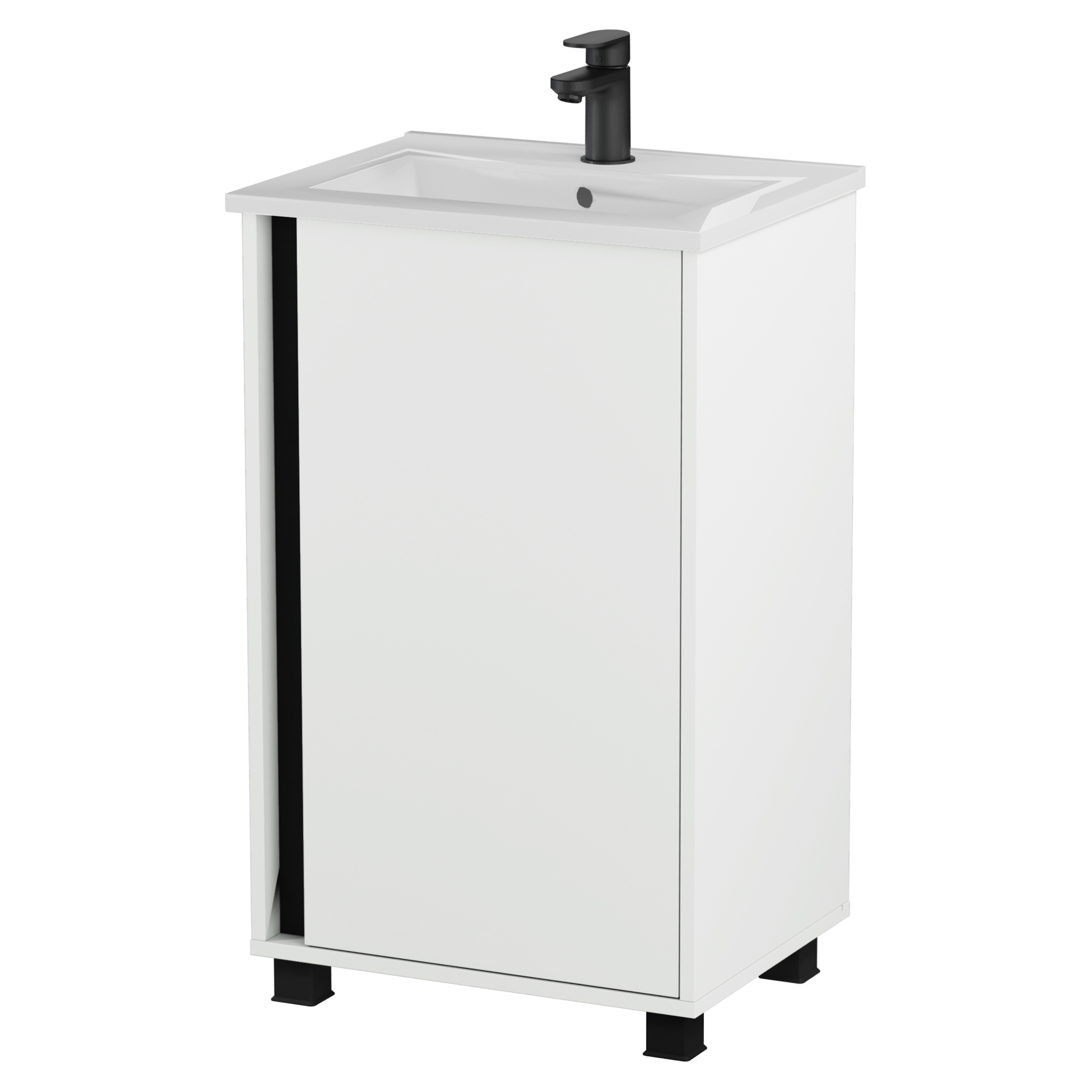 Håndvaskskab Modo Hvid Mat 50 cm med Vask Hvid Blank Højre