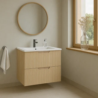 Håndvaskskab <strong>Asta</strong>  Lys Træ Mat 60 cm med Vask Hvid Blank
