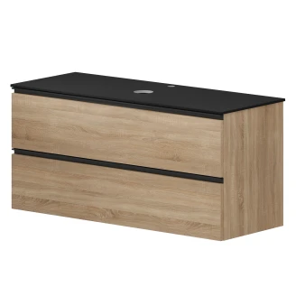 Håndvaskskab Luna Eg Træ 120 cm med Cosentino Bordplade Dekton Sort Poleret