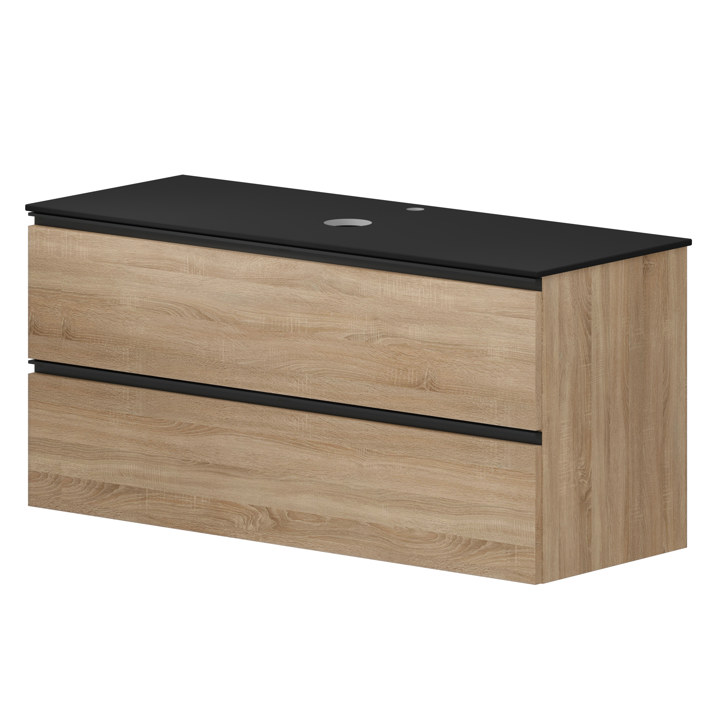 Håndvaskskab Luna Eg Træ 120 cm med Cosentino Bordplade Dekton Sort Poleret