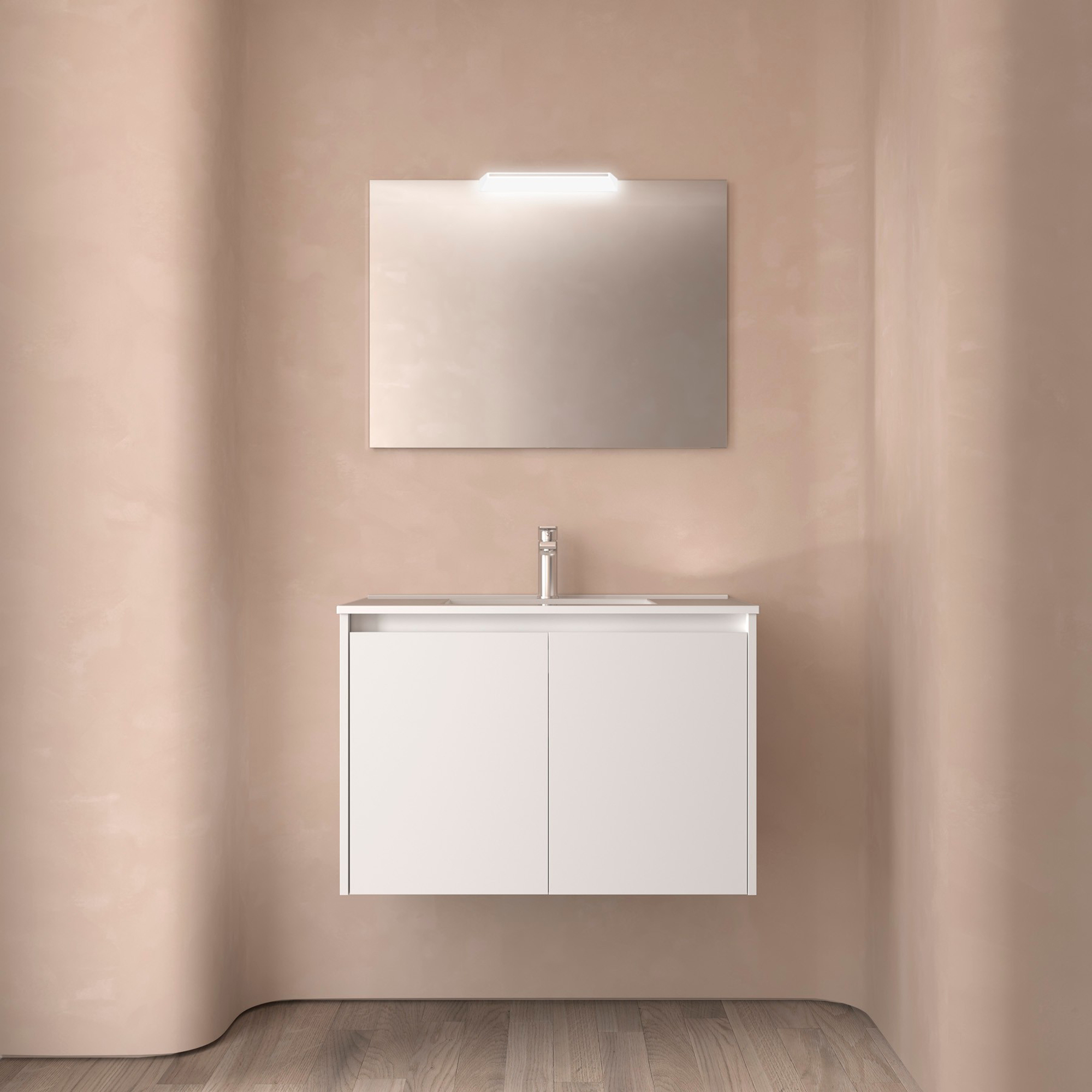 Håndvaskskab Flint Hvid Mat 80 cm med Vask Hvid Blank