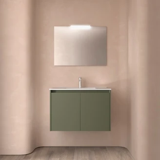 Håndvaskskab <strong>Flint</strong>  Skovgrøn Mat 80 cm med Vask Hvid Blank