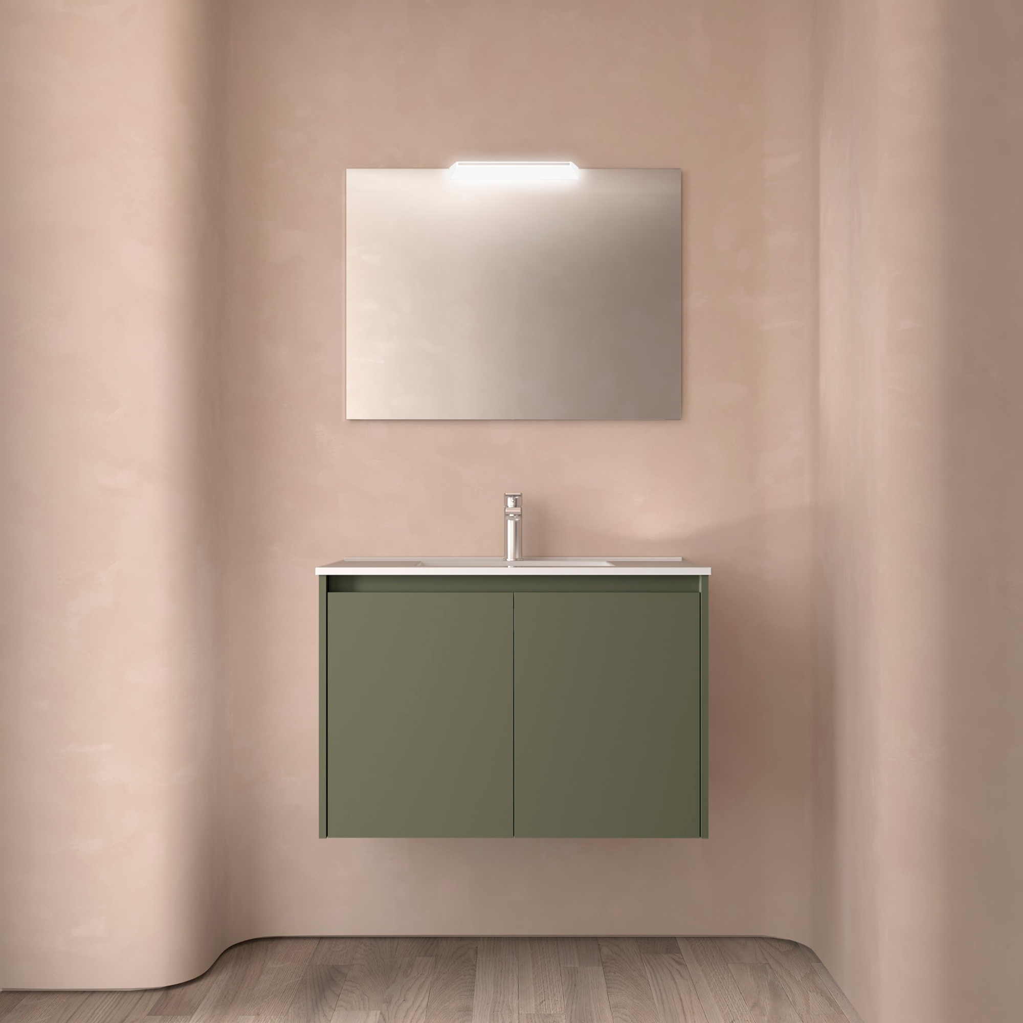 Håndvaskskab Flint Skovgrøn Mat 80 cm med Vask Hvid Blank