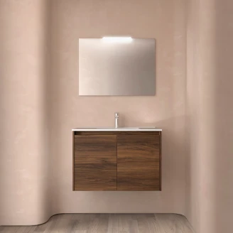 Håndvaskskab <strong>Flint</strong>  Valnød Mat 80 cm med Vask Hvid Blank