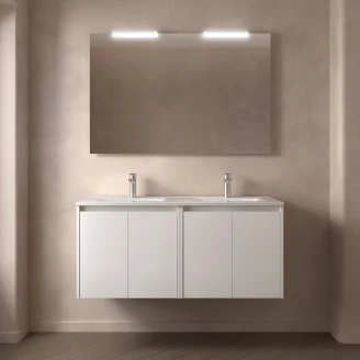 Håndvaskskab <strong>Flint</strong>  Hvid Blank 120 cm med Dobbelt Vask Hvid Blank