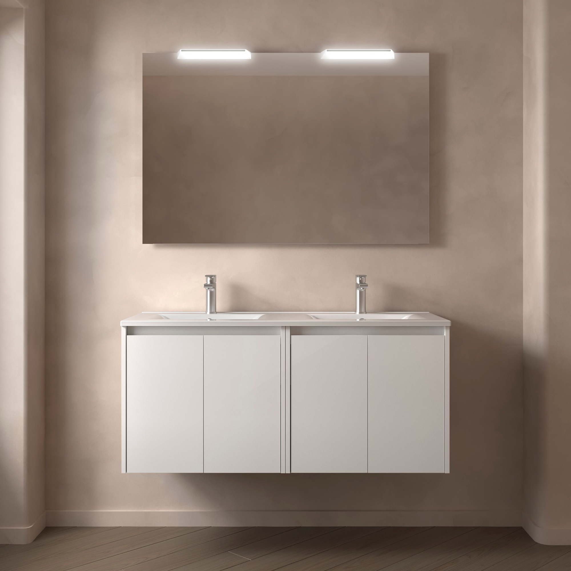 Håndvaskskab Flint Hvid Blank 120 cm med Dobbelt Vask Hvid Blank