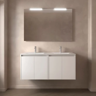 Håndvaskskab <strong>Flint</strong>  Hvid Mat 120 cm med Dobbelt Vask Hvid Blank