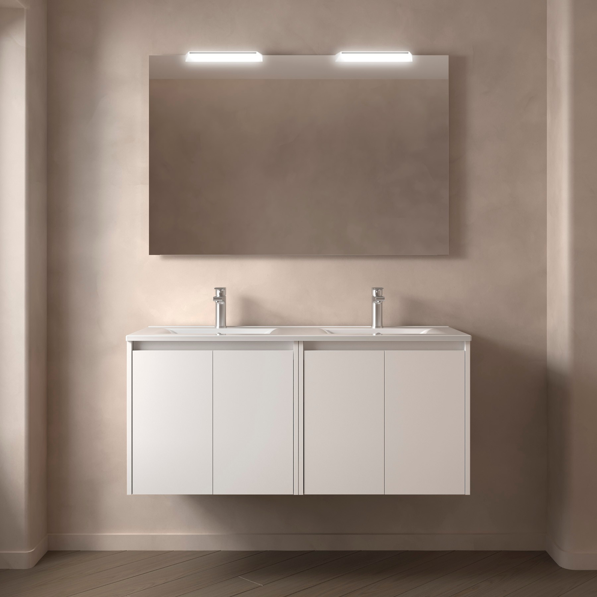 Håndvaskskab Flint Hvid Mat 120 cm med Dobbelt Vask Hvid Blank