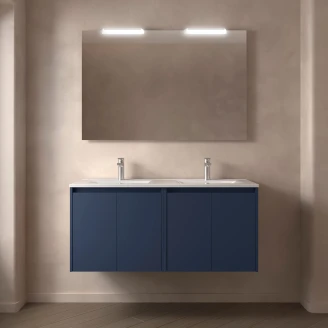 Håndvaskskab <strong>Flint</strong>  Mørkeblå Mat 120 cm med Dobbelt Vask Hvid Blank