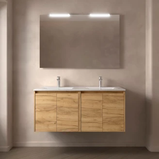 Håndvaskskab <strong>Flint</strong>  Lys Træ Mat 120 cm med Dobbelt Vask Hvid Blank