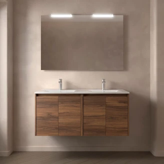 Håndvaskskab <strong>Flint</strong>  Valnød Mat 120 cm med Dobbelt Vask Hvid Blank