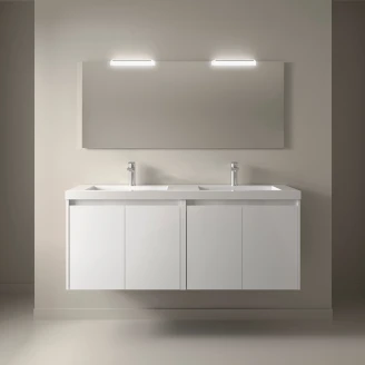 Håndvaskskab <strong>Flint</strong>  Hvid Blank 140 cm med Dobbelt Vask Hvid Blank