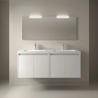 Håndvaskskab <strong>Flint</strong>  Hvid Mat 140 cm med Dobbelt Vask Hvid Blank