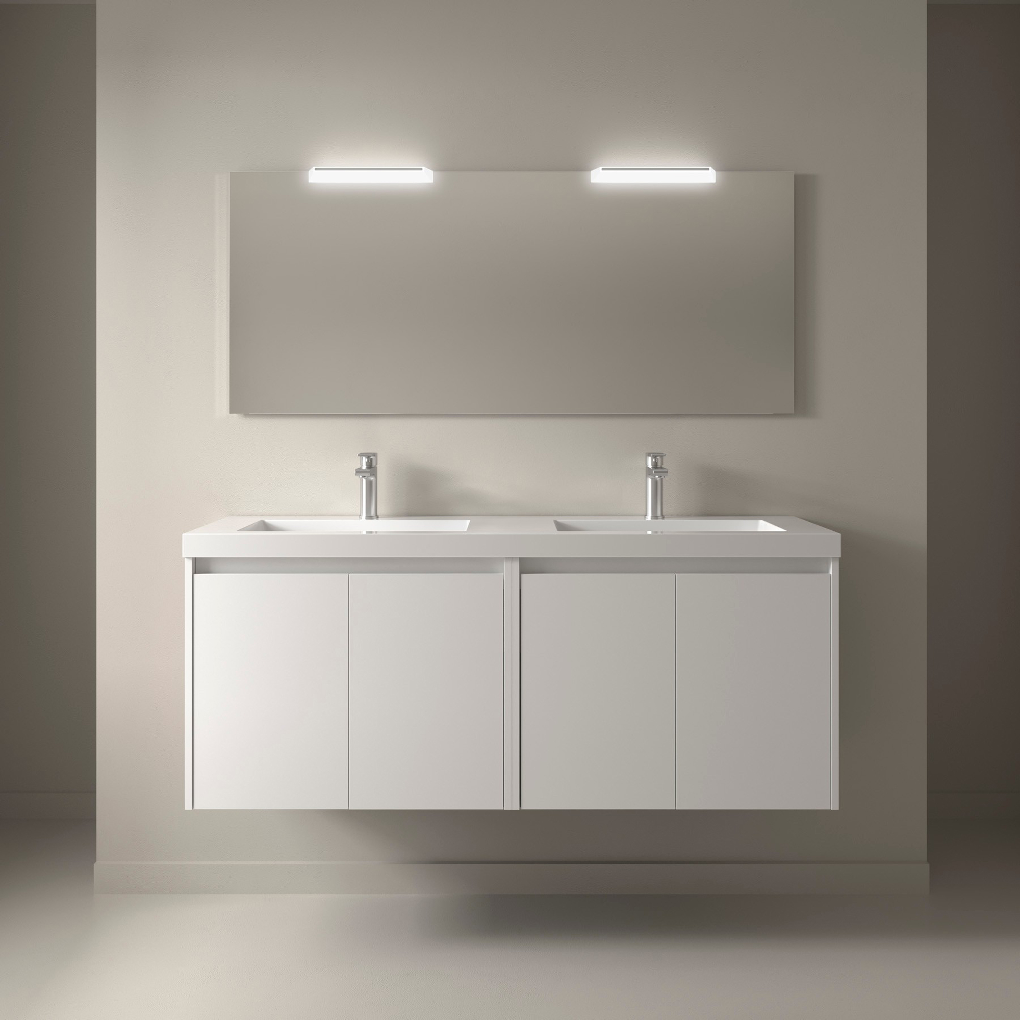 Håndvaskskab Flint Hvid Mat 140 cm med Dobbelt Vask Hvid Blank