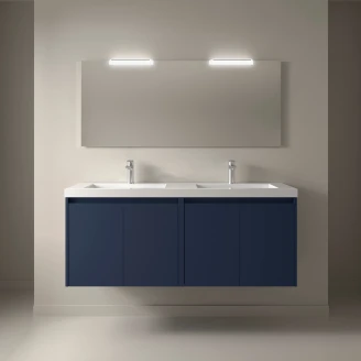 Håndvaskskab <strong>Flint</strong>  Mørkeblå Mat 140 cm med Dobbelt Vask Hvid Blank
