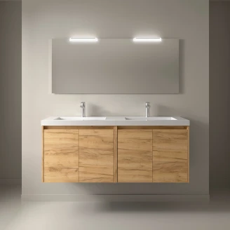 Håndvaskskab <strong>Flint</strong>  Lys Træ Mat 140 cm med Dobbelt Vask Hvid Blank