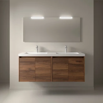 Håndvaskskab <strong>Flint</strong>  Valnød Mat 140 cm med Dobbelt Vask Hvid Blank