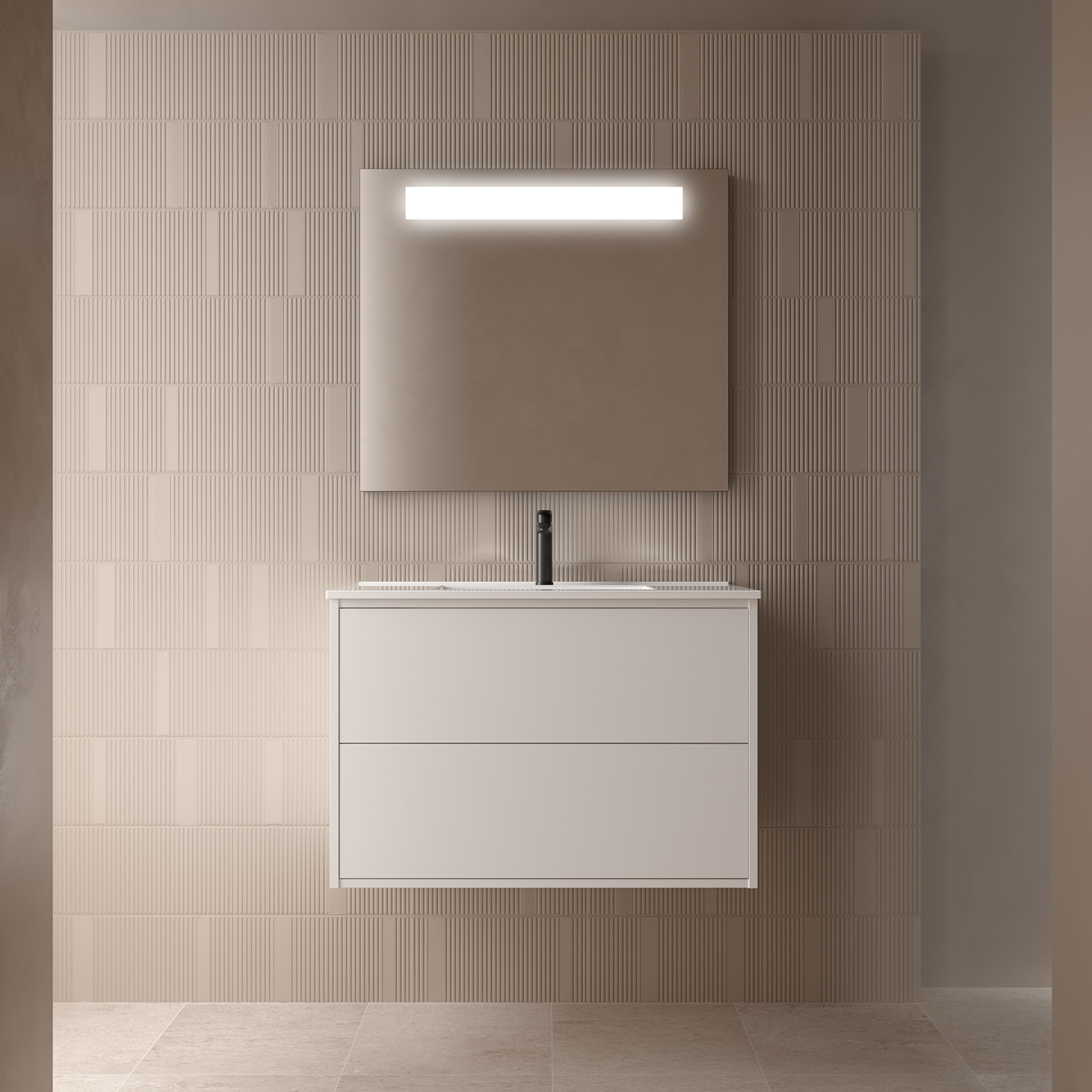 Håndvaskskab Tryk-åben Jorrel Hvid Mat 80 cm med Vask Hvid Blank