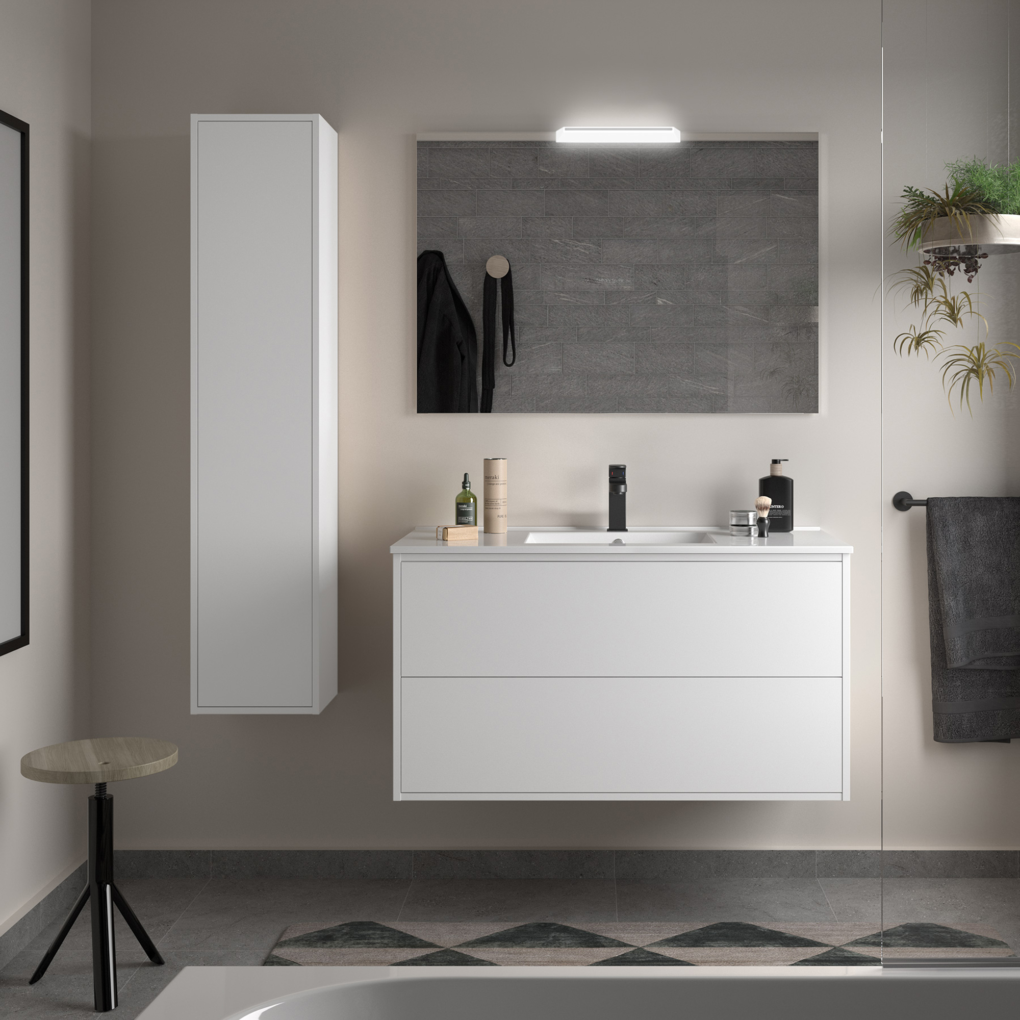 Håndvaskskab Tryk-åben Jorrel Hvid Mat 100 cm med Vask Hvid Blank