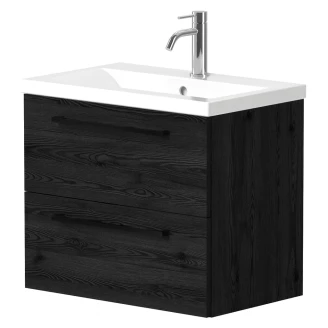 Håndvaskskab <strong>Brook</strong>  Sort Eg Mat 60x38 cm med Vask Hvid & Håndtag Sort