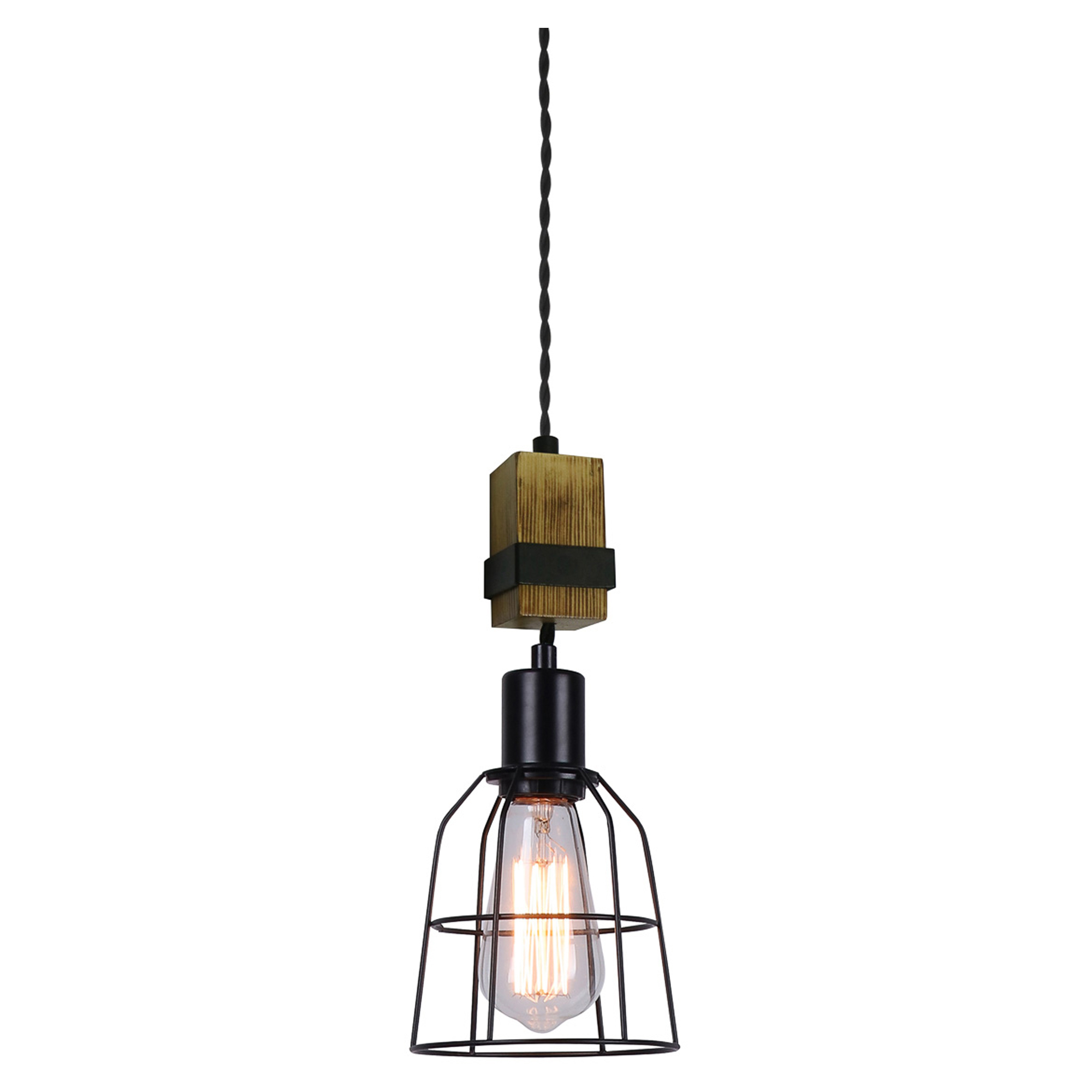 Hængende Lampe Pontel Uno Sort, Træ Mat