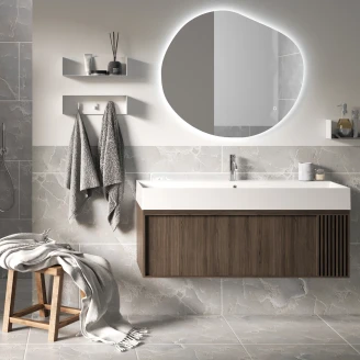 Håndvaskskab <strong>Soline</strong>  Rillet Røget Eg Mat 120 cm med Vask Hvid Mat