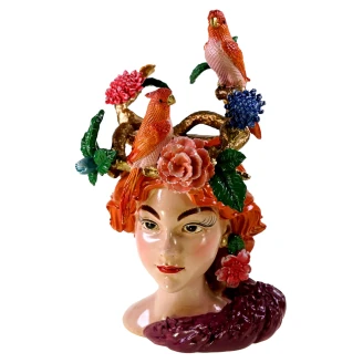 Werner Voss Vase Woman's Head m. Parrots Flerfarvet