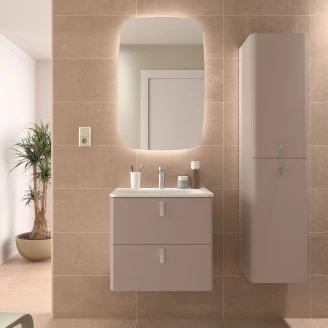 Håndvaskskab <strong>Avrel</strong>  Taupe Mat 60 cm med Vask Hvid Mat & Håndtag Krom