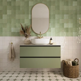 Håndvaskskab Luna Oliv 100 cm med Cosentino Bordplade Silestone Lys Beige Poleret