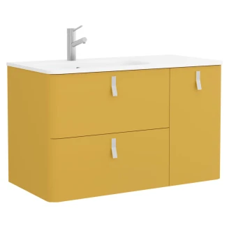 Håndvaskskab <strong>Avrel</strong>  Højre Gul Mat 90 cm med Vask Hvid Mat & Håndtag Krom