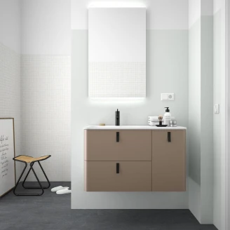 Håndvaskskab <strong>Avrel</strong>  Højre Taupe Mat 90 cm med Vask Hvid Mat & Håndtag Sort