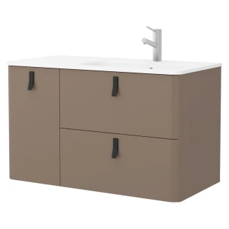 Håndvaskskab <strong>Avrel</strong>  Venstre Taupe Mat 90 cm med Vask Hvid Mat & Håndtag Sort