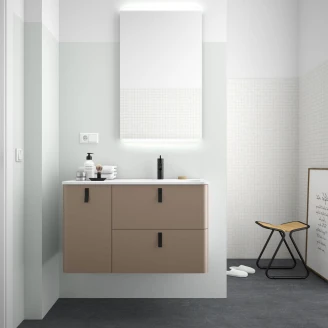 Håndvaskskab <strong>Avrel</strong>  Venstre Taupe Mat 90 cm med Vask Hvid Mat & Håndtag Sort