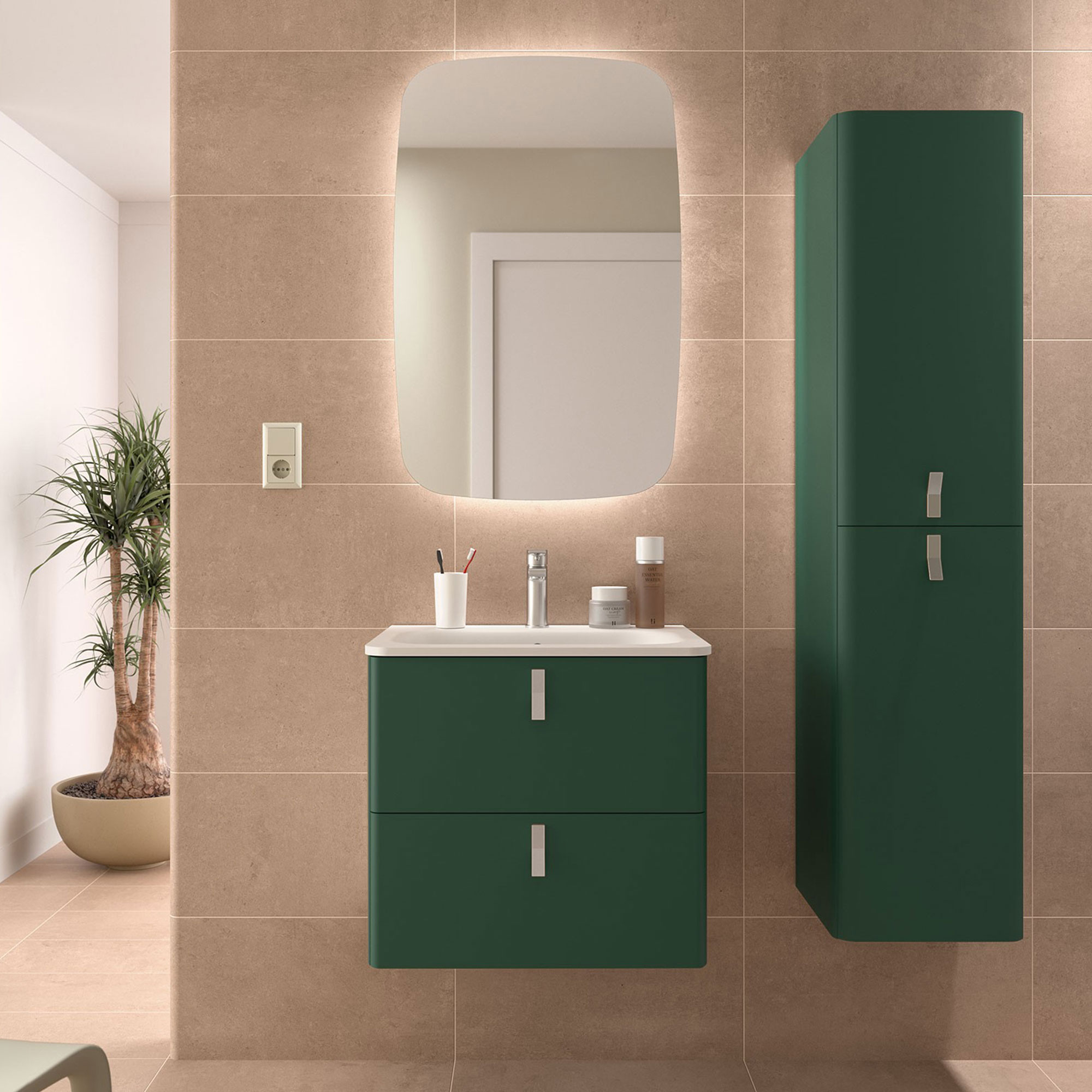 Underskab Avrel Royalgrøn Mat 60 cm med Vask Hvid Mat & Håndtag Krom