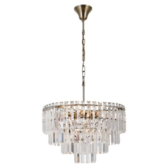 Hængelampe <strong>Brenza</strong>  L Transparent Krystal, Antik Bronze Blank Ø 48 cm