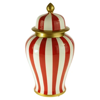 Werner Voss Vase med Låg Striped Rød, Hvid Blank