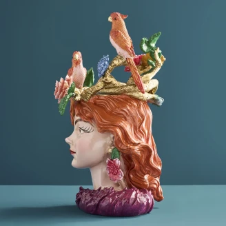 Werner Voss Vase Woman's Head m. Parrots Flerfarvet