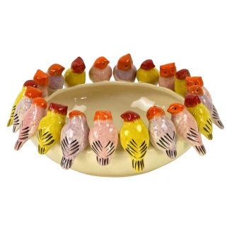 Werner Voss Skål <strong>Bowl with Birds</strong>  Beige, Flerfarvet