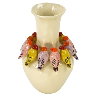 Werner Voss Vase Birds Beige, Flerfarvet
