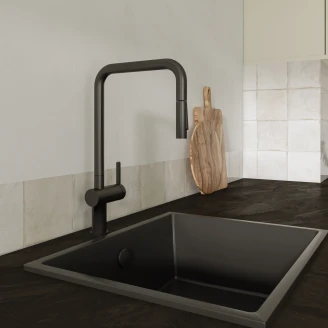 Køkkenarmatur med Rektangulær U-Tud <strong>Momi</strong>  Sort Mat