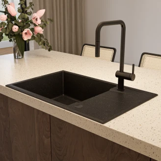Granit Køkkenvask med Afløbsbakke <strong>Eridan</strong>  Metallic Grafit Mat 78x50 cm med Vandlås