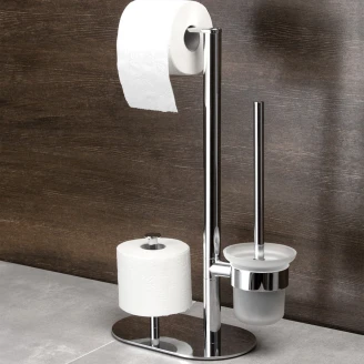 Fritstående Toiletpapirholder & Toiletbørste <strong>Round</strong>  Krom Blank