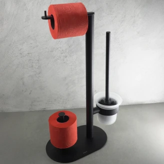 Fritstående Toiletpapirholder & Toiletbørste <strong>Round</strong>  Sort Mat